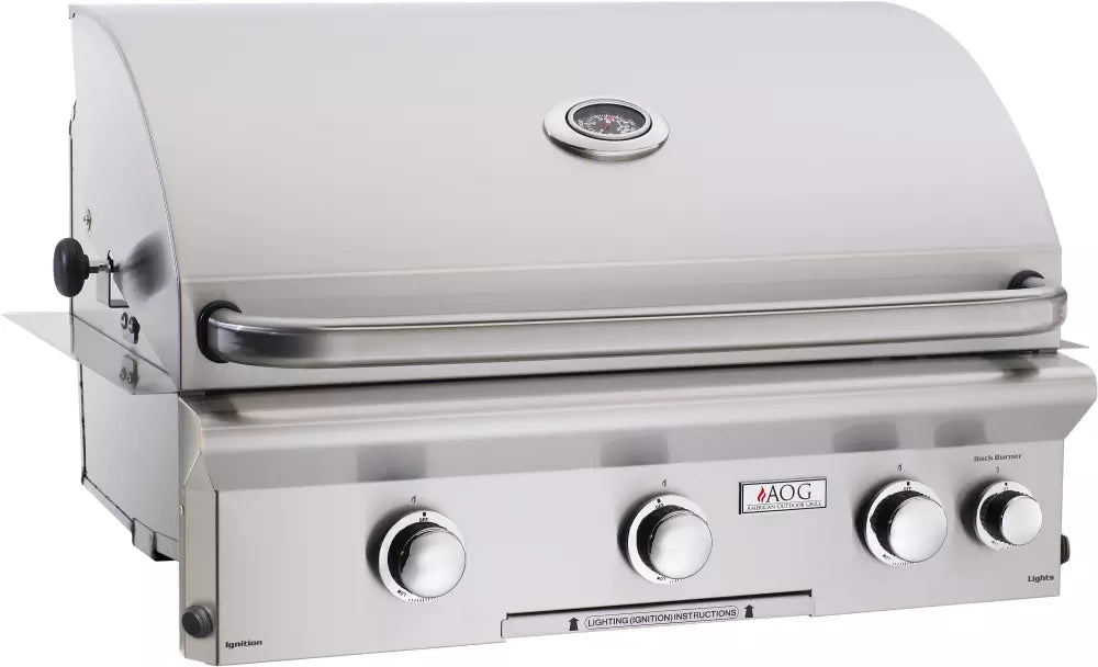 American Outdoor Grill 30 Inch Built-in Gas Grill with 540 sq. in. Cooking Surface, 3 15,000-BTU Primary Burners, Analog Thermometer and Stainless Steel Construction: Liquid Propane, "T" Series