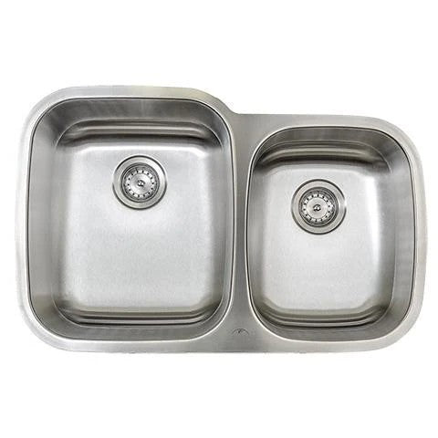 E-Stainless 18 Gauge, Offset Double Bowl, Large bowl on left