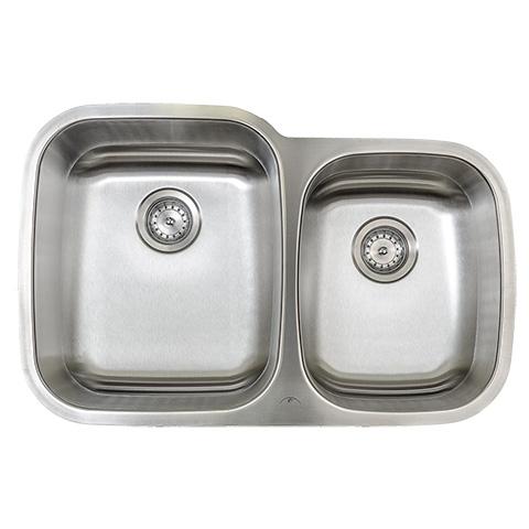 E-Stainless 18 Gauge, Offset Double Bowl, Large bowl on left