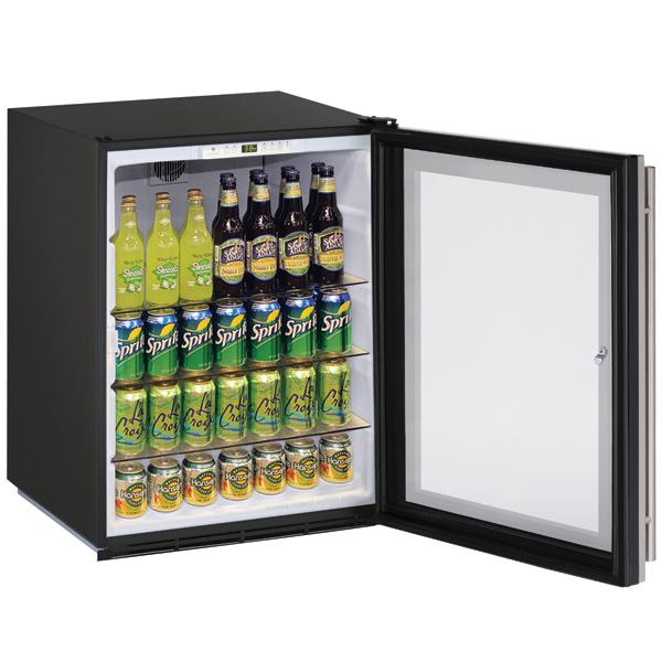 U-Line Glass Refrigerator 24" Lock Reversible Hinge Stainless Frame 115v